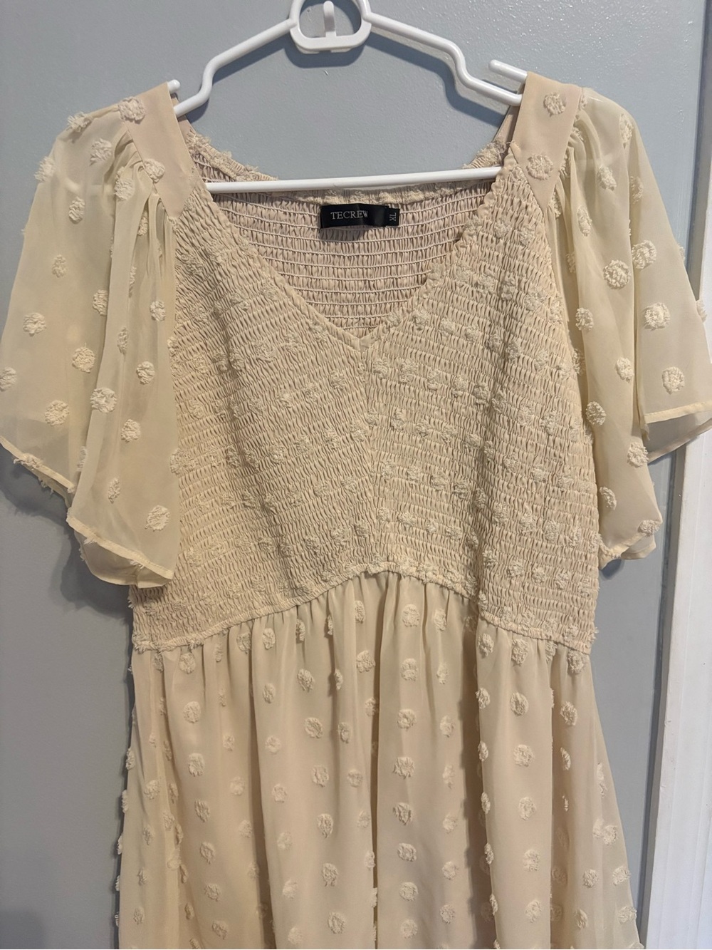 Tecrew Cream Smocked V-Neck Mini Dress